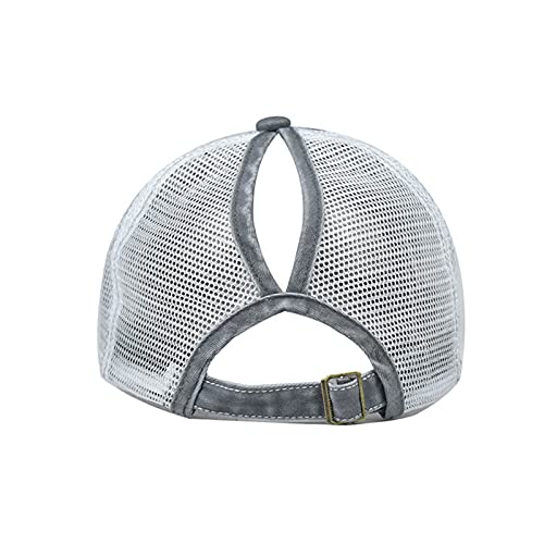ProMindFun Womens Ponytail High Messy Bun Hats Distressed Baseball Caps Unconstructed Washed Dad Hat Girls Trucker Ponycaps - Image 5
