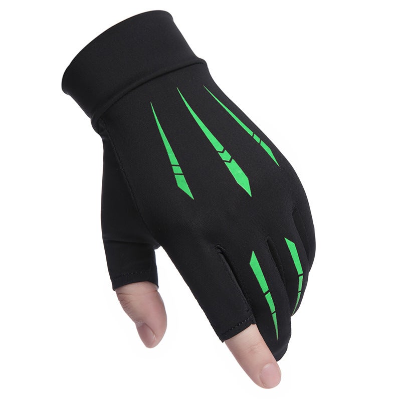 Ice Silk Sun Protection Gloves Mens Leaky Two-Finger Half-Finger Riding Driving Non-Slip Fishing Takeaway Luya Gloves New Style Green 