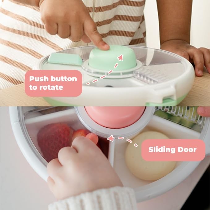 GoBe Kids Small Snack Spinner Slide Bundle with Hand Strap and Sticker Sheet - Reusable Snack Container with 5 Compartment Dispenser and Lid | BPA/PVC Free | Dishwasher Safe | No Spill - Taro Purple - Image 5