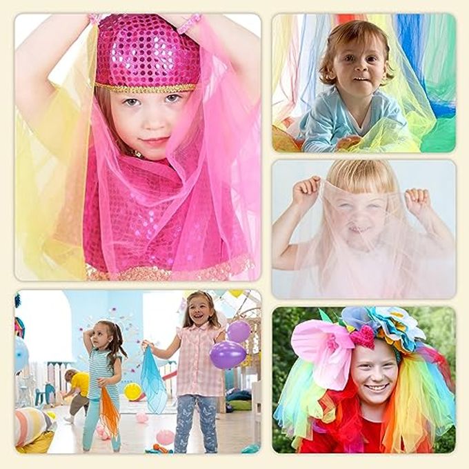 Colovis 30 Pack Dance Scarves,15 Colors Square Juggling Scarf Props Magic Trick Silk Scarves Music Movement Scarf for Kids to Play with, 24 by 24 Inches - Image 3