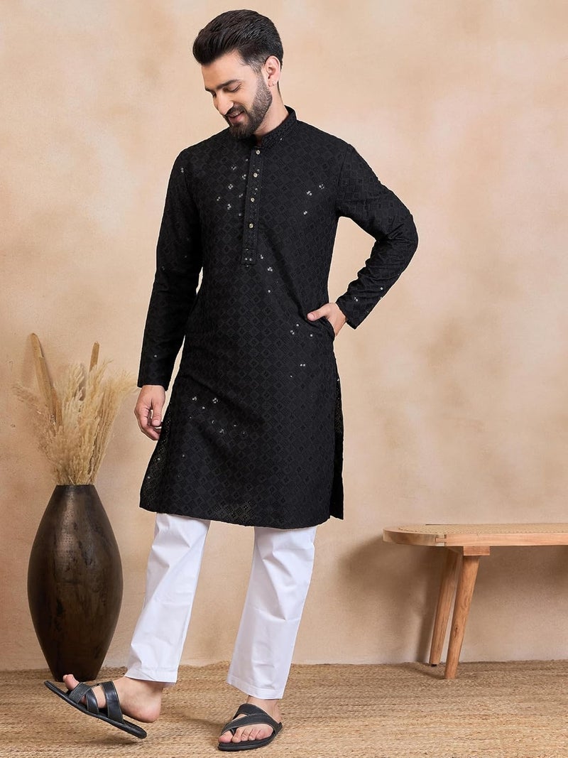 SWAGG INDIA كُرتا رجالي من مزيج الرايون بتصميم هندسي عادي | ملابس تقليدية مثالية للمناسبات العادية والاحتفالية - Image 3