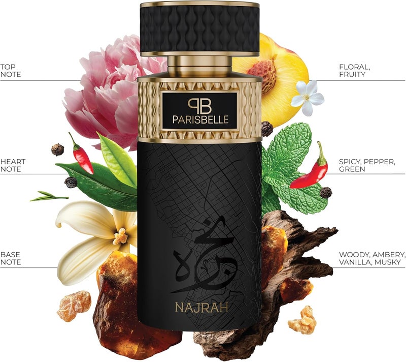 Parisbelle Najrah Oasis Collection Extrait De Parfum 100ml | Floral-Fruity Unisex Scent with Spicy Woody Heart & -Vanilla Base - Image 2