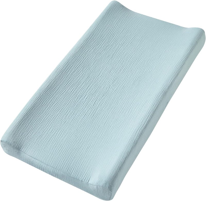 QUENESS Muslin Changing Pad Cover - Light Blue - Image 4