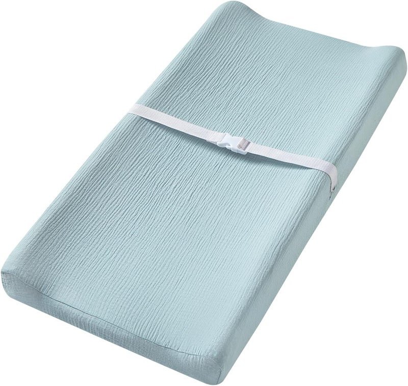 QUENESS Muslin Changing Pad Cover - Light Blue - Image 1
