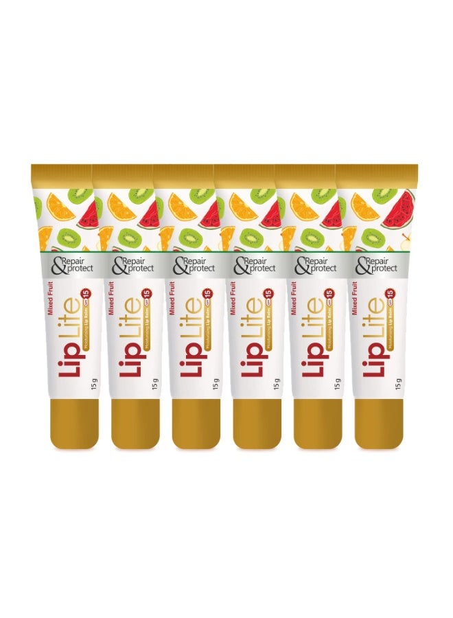 Leeford Liplite Moisturizing Lip Balm Pack of 6 (15g Each) | Mixed Fruit Flavor | With SPF 15 | Enriched with Jojoba, Almond Oil & Shea Butter | Smoothens, Hydrates & Nourishes for Soft, Supple Lips - Image 1