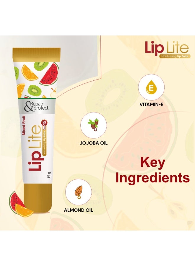 Leeford Liplite Moisturizing Lip Balm Pack of 6 (15g Each) | Mixed Fruit Flavor | With SPF 15 | Enriched with Jojoba, Almond Oil & Shea Butter | Smoothens, Hydrates & Nourishes for Soft, Supple Lips - Image 4