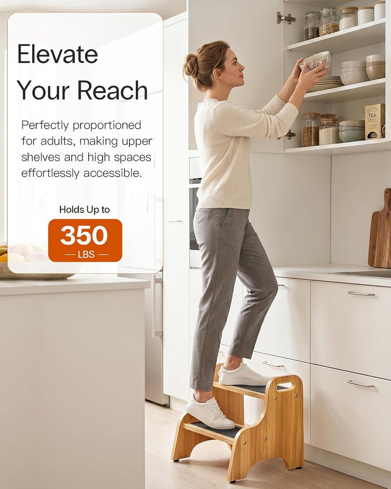 StrongTek Wooden 2 Step Stool, Non-Slip Surface with Handles, 350 lb Capacity, Compact Step Stools for Bathroom, Kitchen, Bedroom and Home Use (Natural) - Image 4