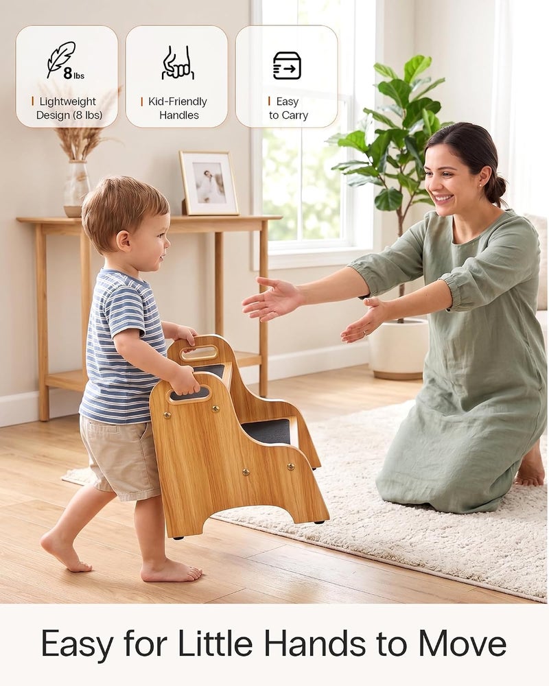 StrongTek Wooden 2 Step Stool, Non-Slip Surface with Handles, 350 lb Capacity, Compact Step Stools for Bathroom, Kitchen, Bedroom and Home Use (Natural) - Image 5
