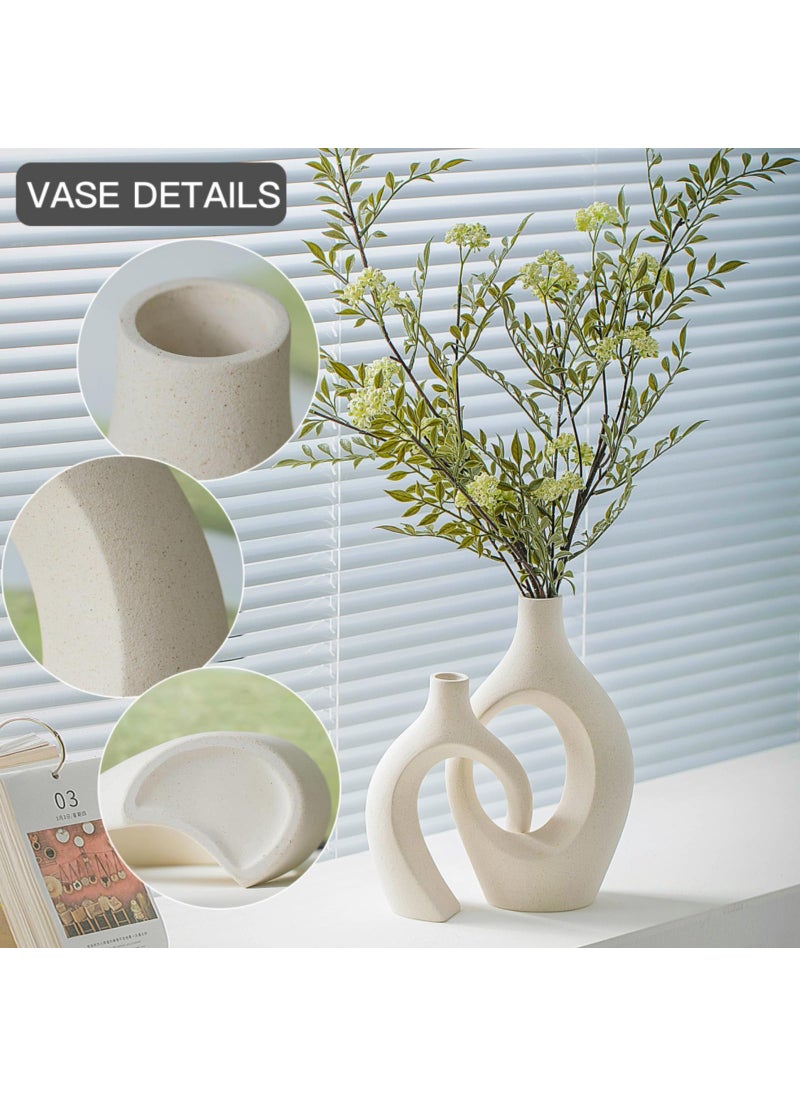 Liotww XL Cream White Snuggle Hollow Ceramic Vase of 2 for Coffee Table Decor  Modern Minimalist Aesthetic Donut Floral Vases  for Home Living Room Entryway Table Shelves Decorative (W 6.8"" X H 11"")  - Image 5