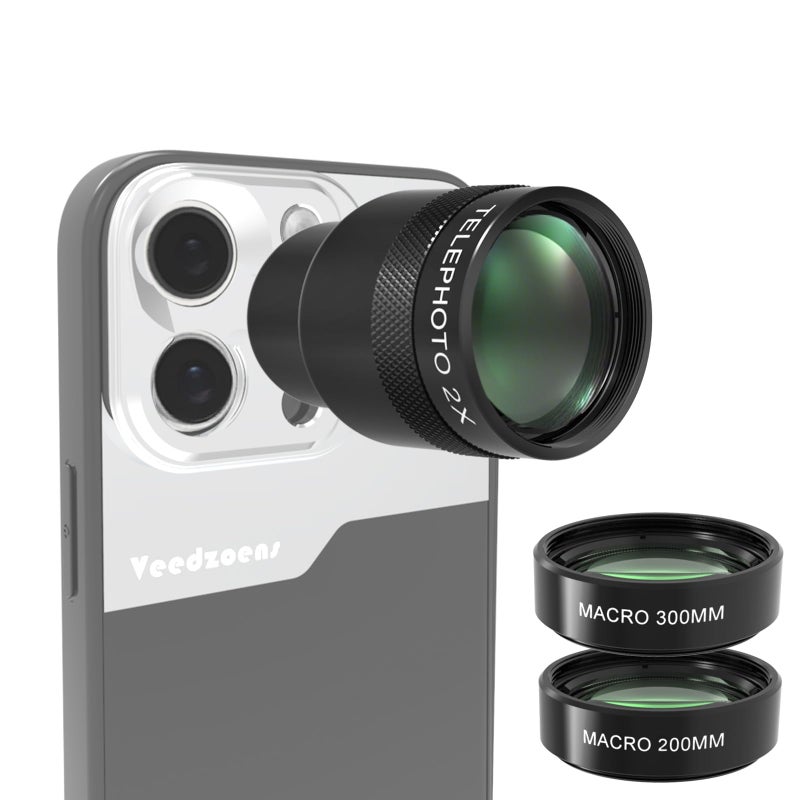 Veedzoens 2X Telephoto Lens for Phone 5X Telephoto Camera with 200mm 300mm Macro Lens 17mm Thread Universal Phone Lens Clip Compatible with SmallRig and NEEWER Phone Cage Addons 200mm300mm - Image 2