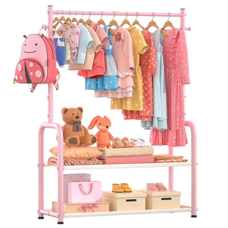 ZHKINGGS Kids Clothing Rack with 2-Layer Storage Shelf and 2 Adjustable Hanging Rods, Dress Up Rack for Hanging Clothes,Dress up Storage for Baby Toddle Kids(Classic, Pink) - Image 2