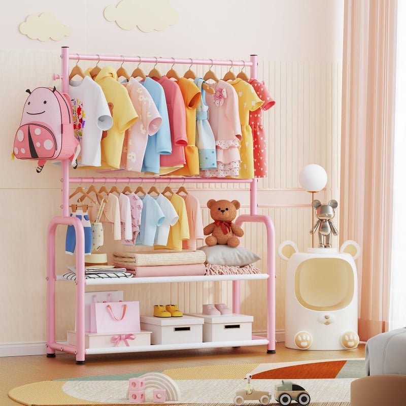 ZHKINGGS Kids Clothing Rack with 2-Layer Storage Shelf and 2 Adjustable Hanging Rods, Dress Up Rack for Hanging Clothes,Dress up Storage for Baby Toddle Kids(Classic, Pink) - Image 5