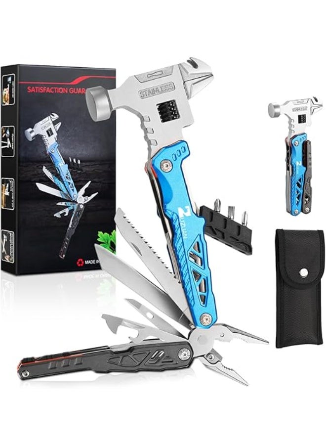 Fesasn Upgraded Adjustable Wrench Multi tool Hammer,18-in-1 All in One Survival Tools Mini Multitool Pliers for Adults Him Boyfriend Husband Grandpa Women Birthday Valentines Fathers Gift - Image 1