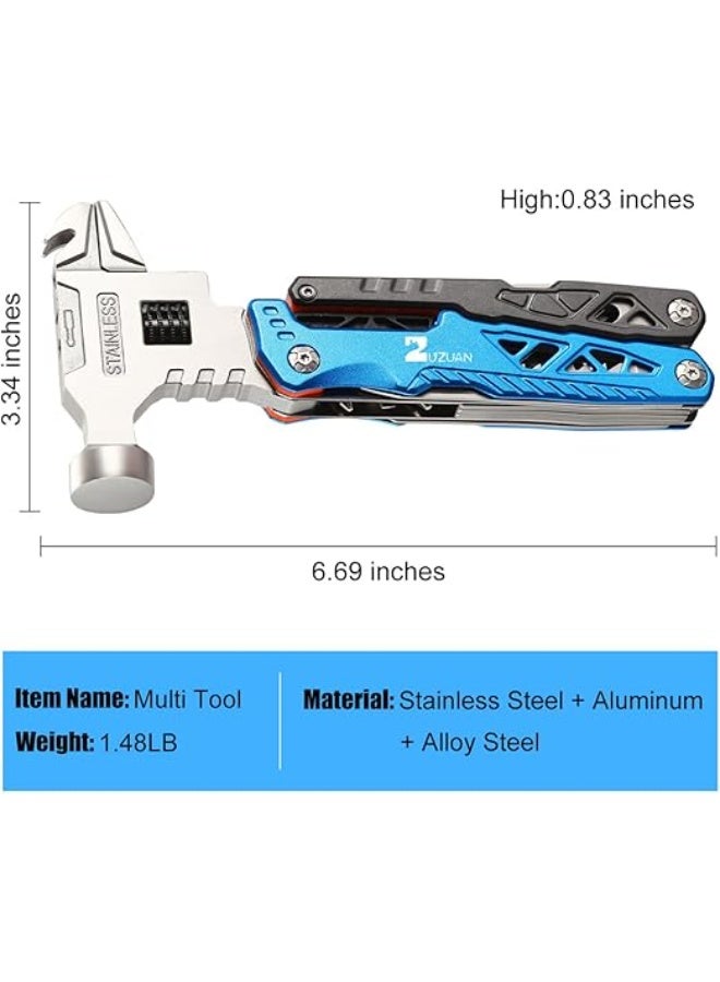 Fesasn Upgraded Adjustable Wrench Multi tool Hammer,18-in-1 All in One Survival Tools Mini Multitool Pliers for Adults Him Boyfriend Husband Grandpa Women Birthday Valentines Fathers Gift - Image 2