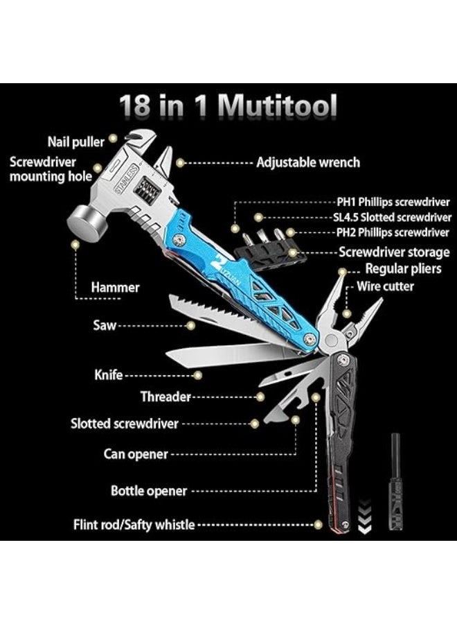 Fesasn Upgraded Adjustable Wrench Multi tool Hammer,18-in-1 All in One Survival Tools Mini Multitool Pliers for Adults Him Boyfriend Husband Grandpa Women Birthday Valentines Fathers Gift - Image 4