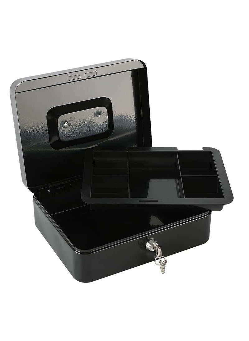 RENOVO Steel Cash Box with Key Lock Metal Small Money Organizer with Money Tray Cash Storage Box with Lockable Cover  - Image 5
