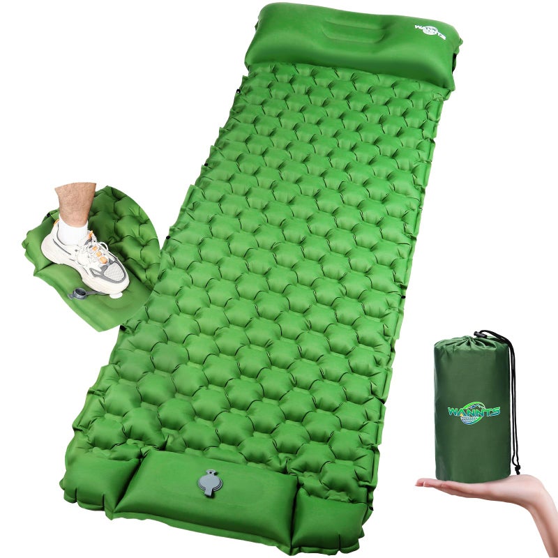 WANNTS Sleeping Pad, Ultralight Inflatable Sleeping Pad for Camping, Built-in Pump, Ultimate for Camping, Hiking - Airpad, Carry Bag, Repair Kit - Compact & Lightweight Camping Pad(Green) - Image 1
