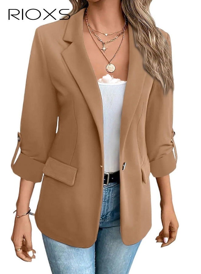 RIOXS Womens Blazers, Business Casual Blazers for Ladies, Long Sleeve Notch Lapel Slim Fit Work Office Blazer Jackets with Pockets, Spring Fall Suit Outerwear for Commuting Meeting Daily Wearing - Image 2