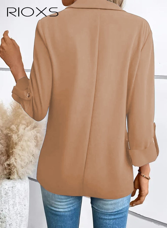 RIOXS Womens Blazers, Business Casual Blazers for Ladies, Long Sleeve Notch Lapel Slim Fit Work Office Blazer Jackets with Pockets, Spring Fall Suit Outerwear for Commuting Meeting Daily Wearing - Image 4