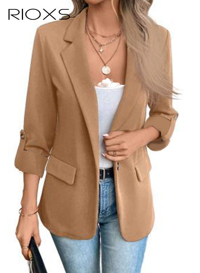 RIOXS Womens Blazers, Business Casual Blazers for Ladies, Long Sleeve Notch Lapel Slim Fit Work Office Blazer Jackets with Pockets, Spring Fall Suit Outerwear for Commuting Meeting Daily Wearing - Image 1