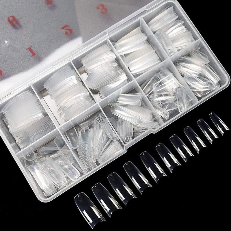 krofaue 500PCS Clear False Nails Tips - Half Cover Lady French Style Acrylic Artificial Tip Manicure with Box of 10 Sizes for Nail Tips Art Salons and Home DIY - Image 1