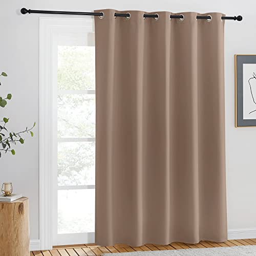 NICETOWN Door Curtain 84 inch Length for Bedroom Room Darkening Light Blocking Thermal Insulated Solid Ring Top Blackout Window Drapes for Living Room 1 Panel W66 x L84 Cappuccino