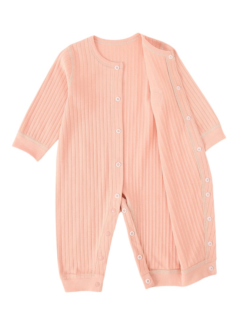 Baby Long Sleeve Romper - 100% Cotton Jacquard Knit, Full Front Snap, Embroidered Bear, Soft & Breathable - For 3-18 Months  - Image 4