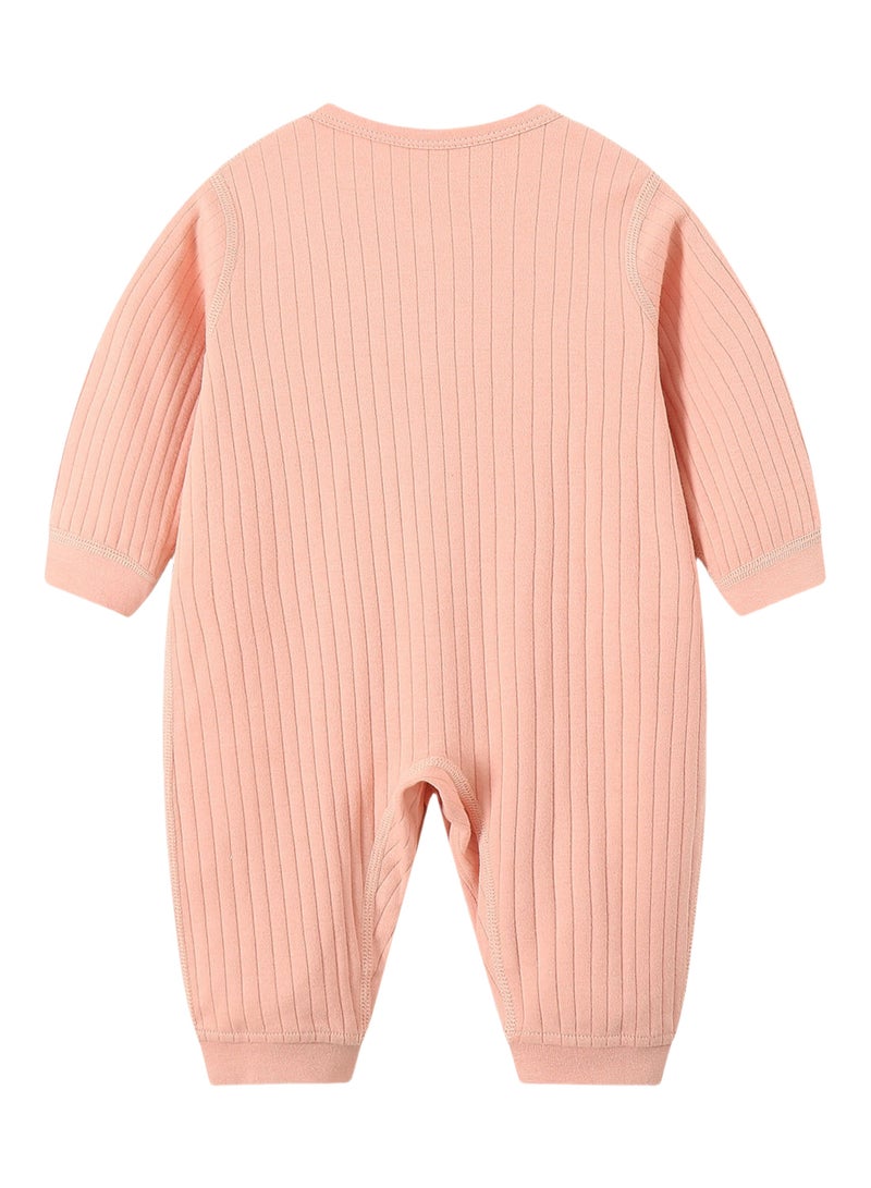 Baby Long Sleeve Romper - 100% Cotton Jacquard Knit, Full Front Snap, Embroidered Bear, Soft & Breathable - For 3-18 Months  - Image 3