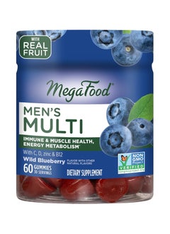 Megafood Mens Multivitamin Supports Energy Metaboilism Immune,and Muscle Health Dietary Supplement Wild Blueberry 60 Gummies 30 Servings