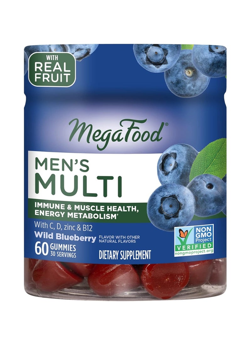MegaFood - Megafood Mens Multivitamin Supports Energy Metaboilism Immune,and Muscle Health Dietary Supplement Wild Blueberry 60 Gummies 30 Servings - Image 1