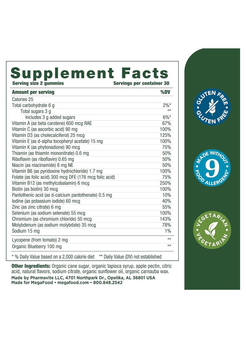 MegaFood - Megafood Mens Multivitamin Supports Energy Metaboilism Immune,and Muscle Health Dietary Supplement Wild Blueberry 60 Gummies 30 Servings - Image 1