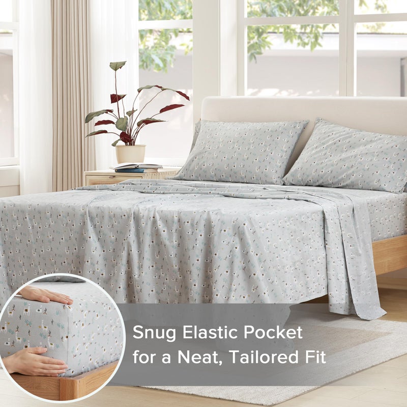 Comfort Spaces 100% Cotton Sheets Queen, Breathable, Naturally Cool Cotton Sheets, Soft Cotton Bed Sheets with 14" Elastic Pocket Fits up to 16" Mattress, All Seasons Sheet Set, Lama Multi 4 Piece - Image 4