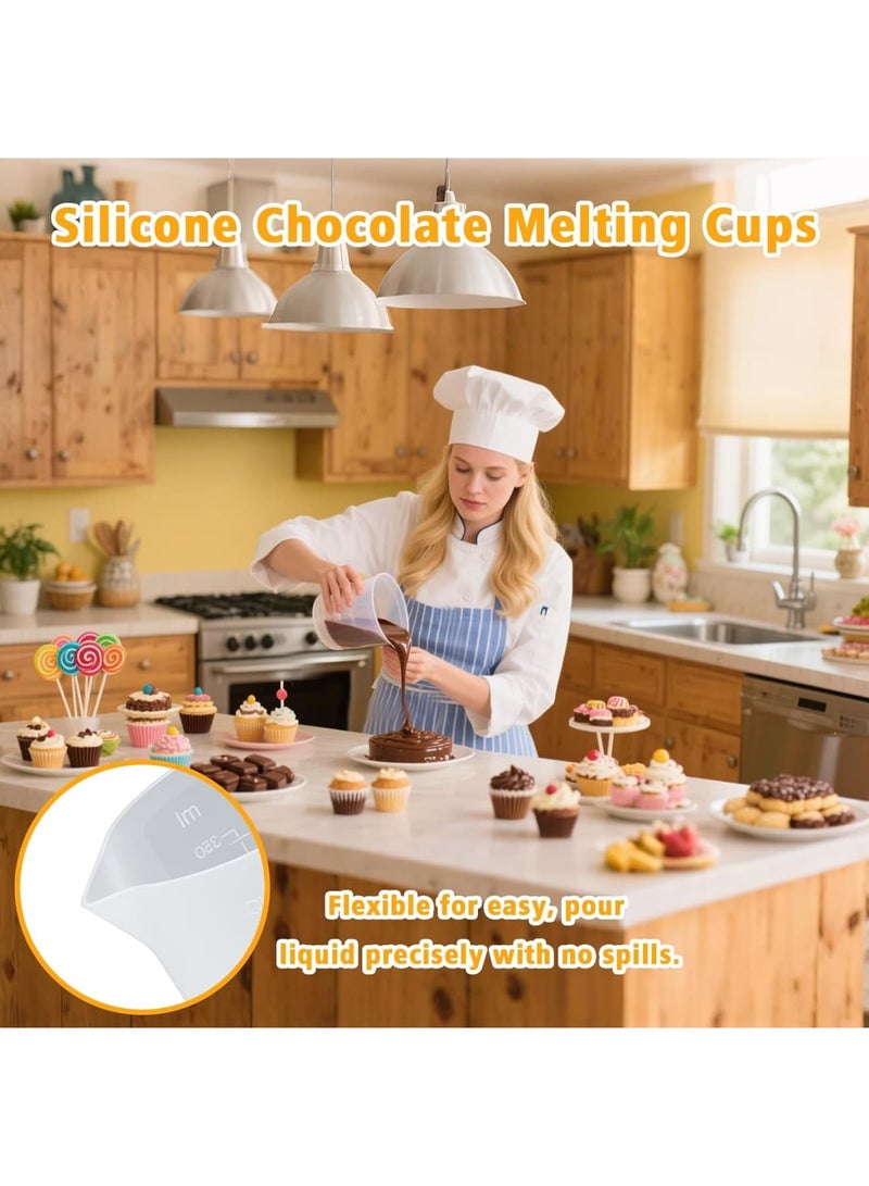 SYOSI Silicone Measuring Cups, 4PCS Reusable Baking Cups for Melting Chocolate with 250ml and 350ml Capacity Non Stick Heat Resistant Flexible Material for DIY Chocolate Molds Kitchen Home - Image 2