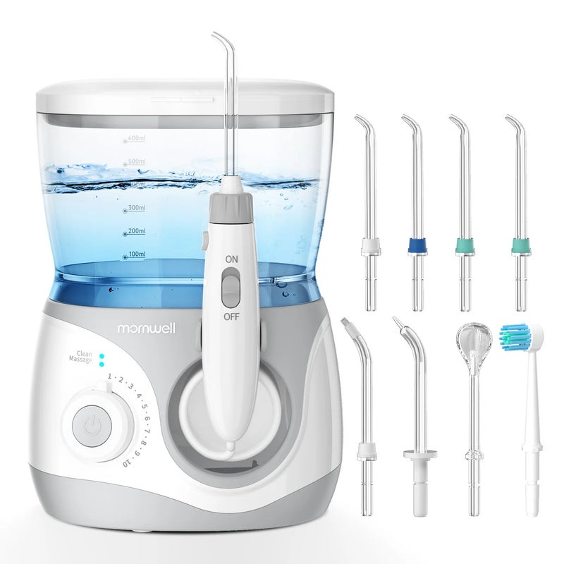 Mornwell Home Water Flosser, 600 ml Large Capacity,10 Adjustable Pressures,6 Home Nozzles Professional Oral Irrigator for Teeth Clean - Image 1