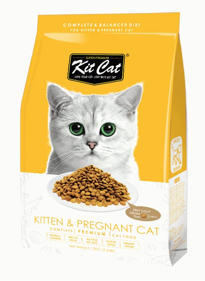 Kit Cat - Super Premium Kitten & Pregnant Cat Food - Mini Kibble with Taurine, Odor Control & Hairball Prevention (1.2kg) - Image 1