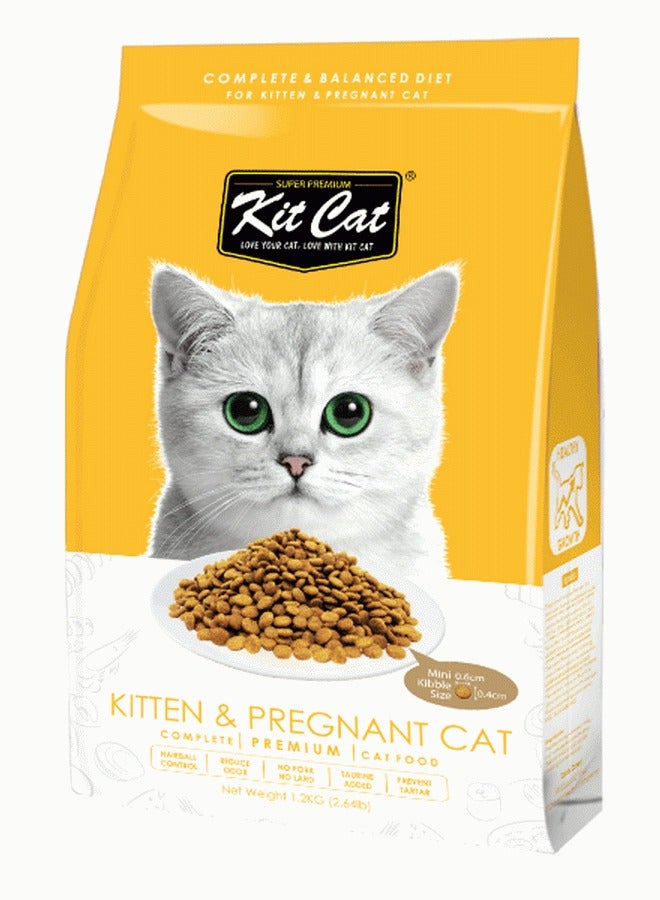 كيت كات طعام قطط جاف ممتاز - للقطط الصغيرة والحوامل مع كريات صغيرة، التورين، تقليل الروائح، ومنع تكوّن كرات الشعر (1.2 كجم) - Image 2