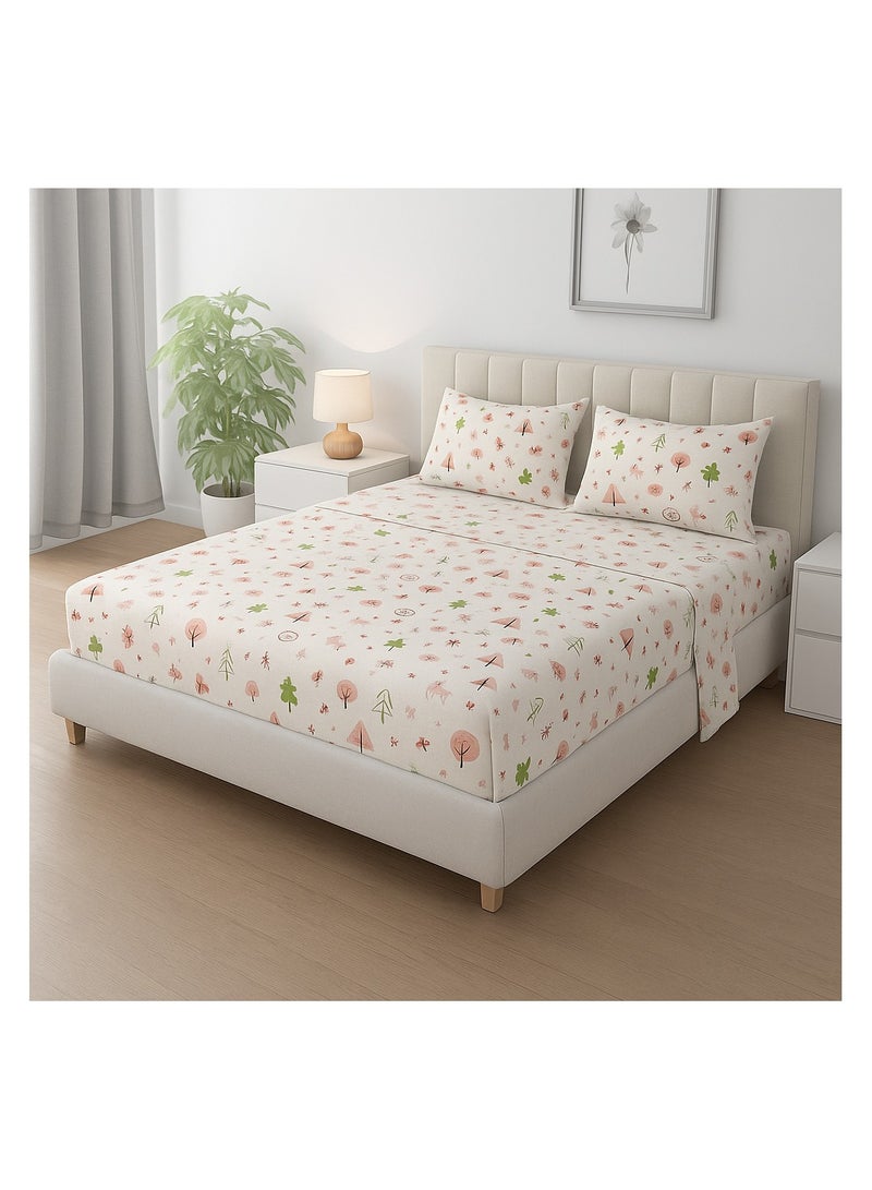King Size Cotton Bedsheet 240x270 cm with 2 Pillowcases 47x75 cm – 144 TC – Printed Design – Soft & Breathable  - Image 1