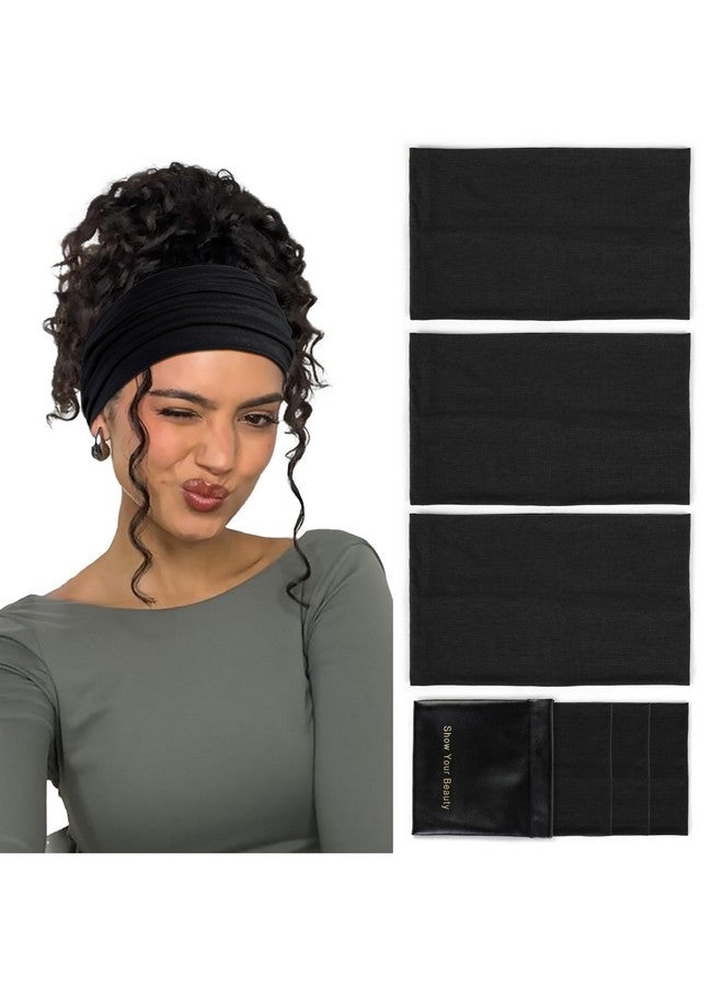 Huachi Black Headbands for Women Wide Headbands for Women Non Slip Thick Womens Headband Boho Elastic Hair Bands for Women's Hair Stretchy Sweat Head Band for Workout Running Working - Image 1