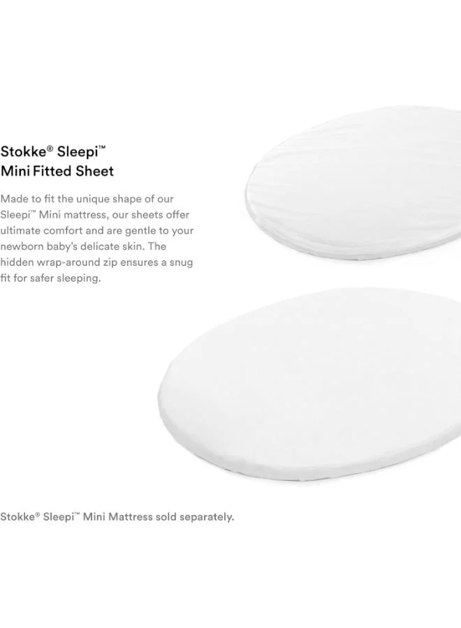 STOKKE Sleepi Mini Fitted Soft Sheets For Sweet Dreams Made For The Oval Sleepi Mini Mattress Safe , Stylish And Washable 100% Fine Cotton Percale White
