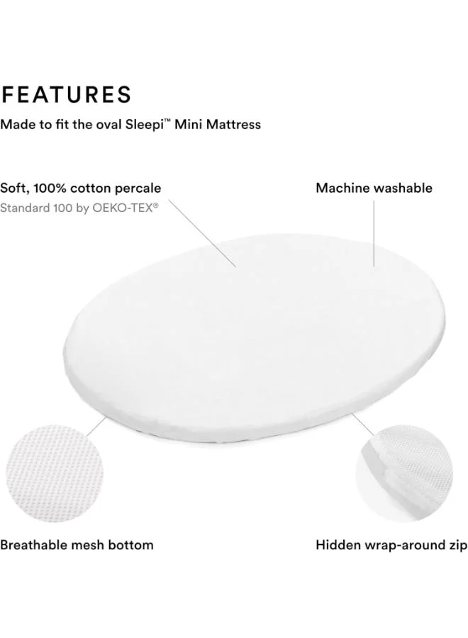 STOKKE Sleepi Mini Fitted Soft Sheets For Sweet Dreams Made For The Oval Sleepi Mini Mattress Safe , Stylish And Washable 100% Fine Cotton Percale White