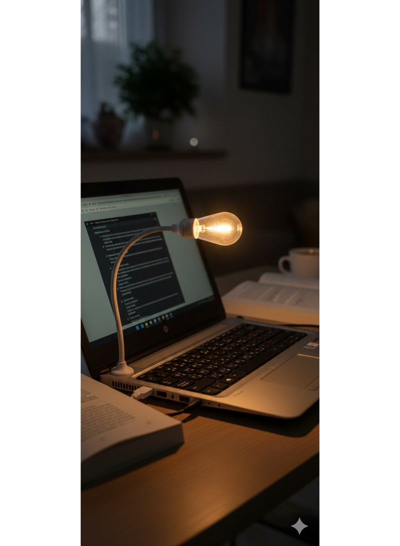 مصباح قراءة LED محمول ومرن (USB Powered) - ضوء ليلي صغير قابل للدوران 360 درجة - مثالي للكمبيوتر المحمول، المكتب، القراءة، والتخييم - إضاءة موفرة للطاقة 1 واط. - Image 5