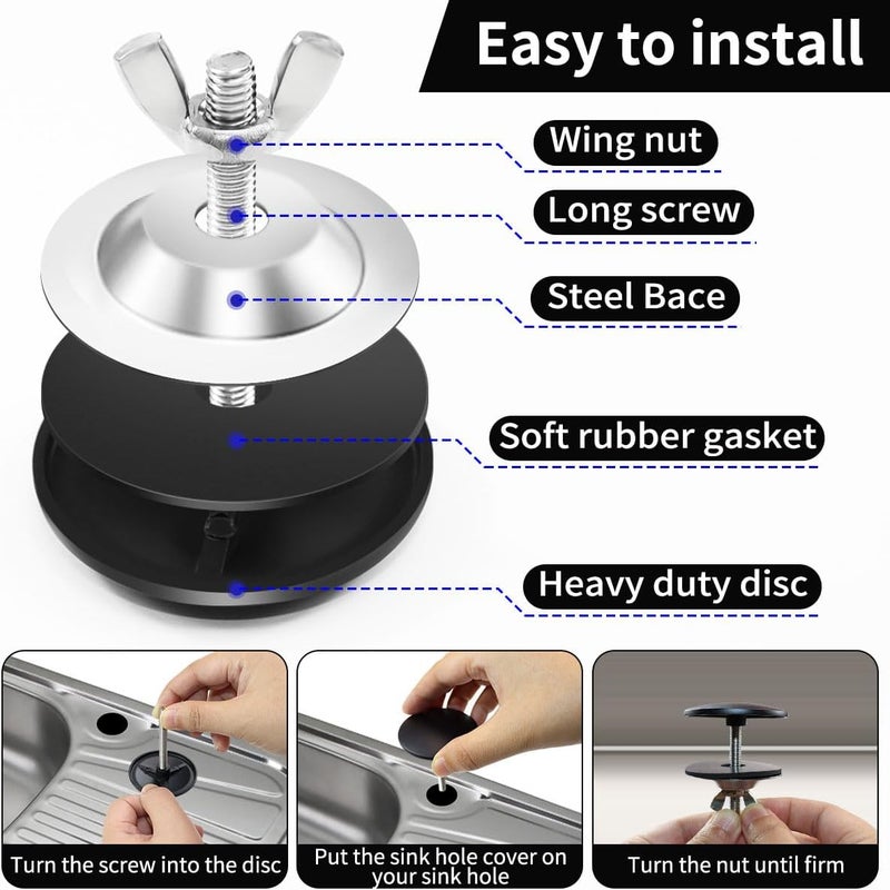 Quadafy 2 Inch Kitchen Sink Hole Covers, Faucet Hole Cover Stainless Steel Wash Basin Kitchen Sink Tap Hole Plate Stopper, Sealed Decoration Hole Cover (Black), 520860 - Image 5
