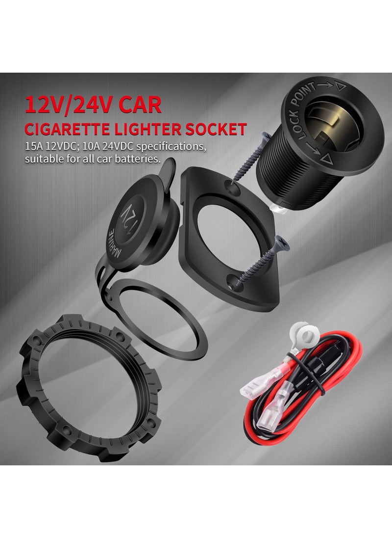 DAIERTEK DaierTek 12V Cigarette Lighter Socket Replacement Female Connector DC Socket Power Outlet Cigarette Lighter Outlet with Wire Fuse and Waterproof Cover for Car Marine Boat Auto  - Image 2
