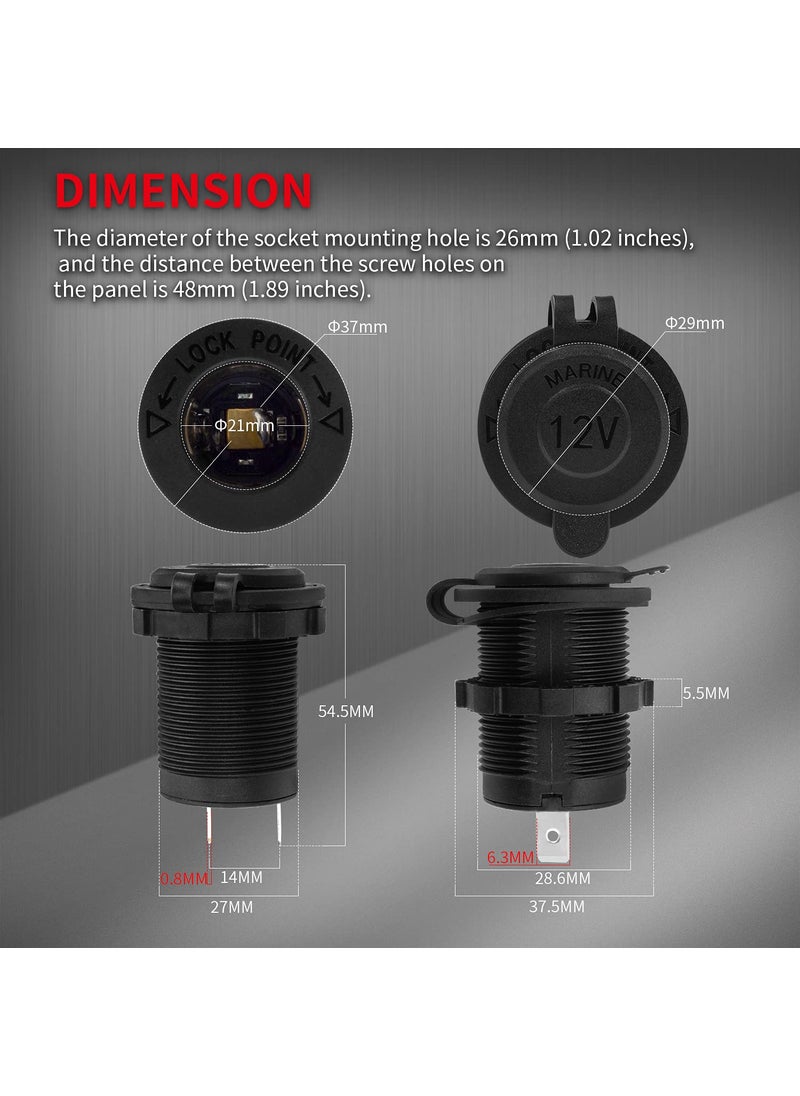 DAIERTEK DaierTek 12V Cigarette Lighter Socket Replacement Female Connector DC Socket Power Outlet Cigarette Lighter Outlet with Wire Fuse and Waterproof Cover for Car Marine Boat Auto  - Image 3