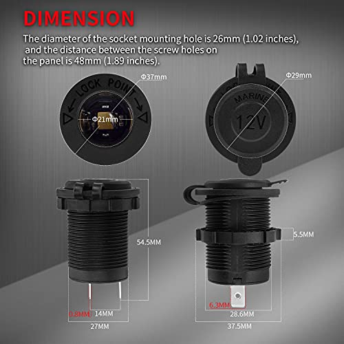 DaierTek 12V Cigarette Lighter Socket Replacement Female Connector DC Socket Power Outlet Cigarette Lighter Outlet with Wire Fuse and Waterproof Cover for Car Marine Boat Auto - Image 3