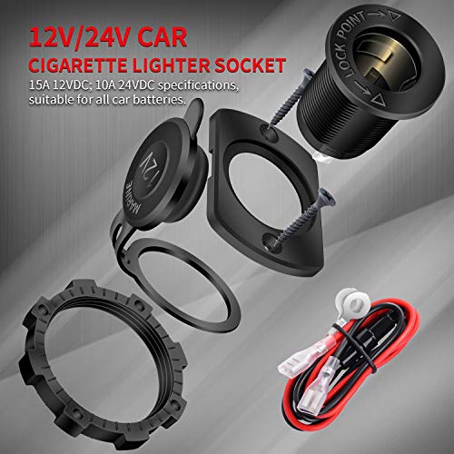 DaierTek 12V Cigarette Lighter Socket Replacement Female Connector DC Socket Power Outlet Cigarette Lighter Outlet with Wire Fuse and Waterproof Cover for Car Marine Boat Auto - Image 2