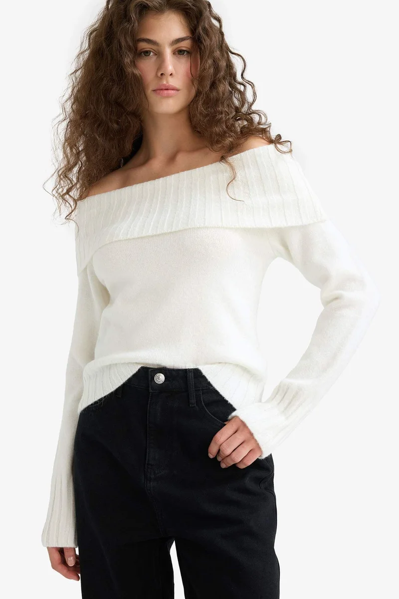 ديفاكتو Slim Fit Open Shoulder Knitwear Pullover