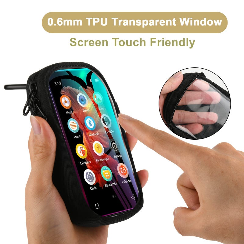 TXEsign MP3 & MP4 Player Carry Case Bag with Clear Window, Travel Carrying Case for 4" Touch Screen MP3 MP4 Music Player Storage Bag with Inner Pocket for Earphones, USB Cable, Memory Card (Black) - Image 3