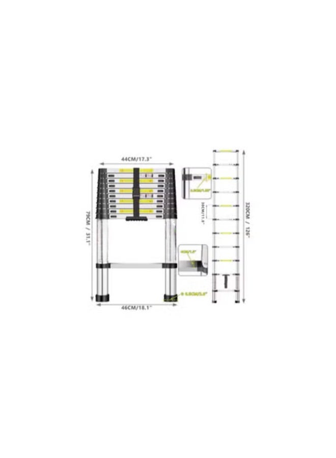 سلم تلسكوبي من الستانلس ستيل 3.2 متر سميك عالي القوة، سلم علوي مع اقدام غير قابلة للانزلاق، سلم محمول قابل للتمدد، سلم قابل للطي بارتفاع قابل للتعديل للسقف والكرفانات العلية - Image 2