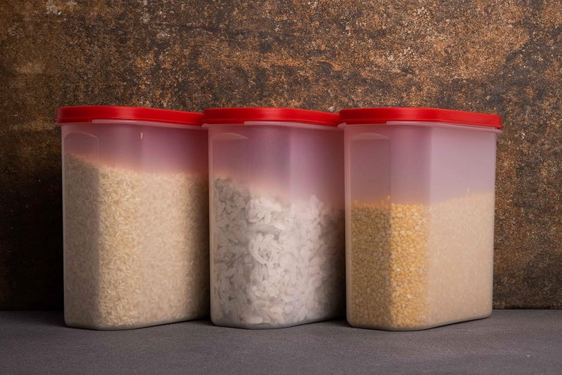PRIZMA Pack of 10 Stackable BPA-Free Modular Design Air Tight Kitchen Storage Container Set with Plain Lids for Kitchen Organiser, Pulses, Aatta, Rice, Grains, (1800ml/7.6 Cup/60.9 Oz, Red) - Image 5